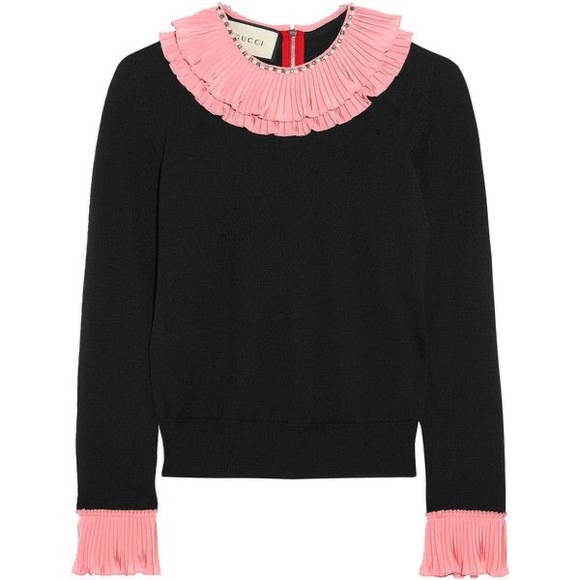 Gucci Sweaters - Gucci Black Pink Silk Pearl Rhinestones Cashmere Sweater Size S
